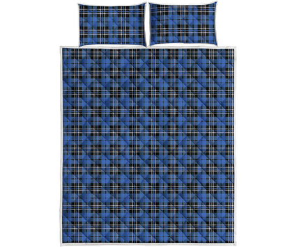 Black And Blue Tartan Pattern Print Quilt Bed Set