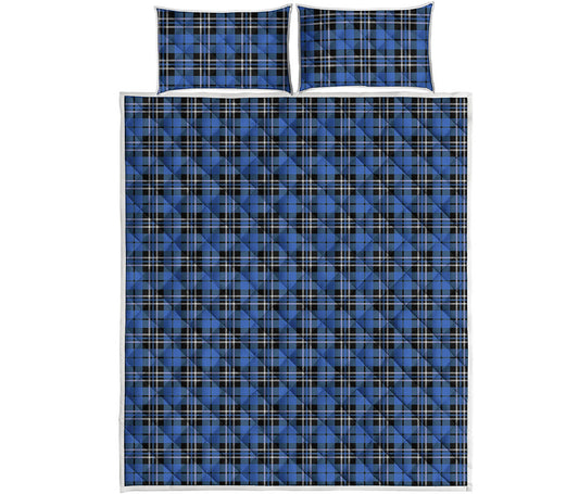Black And Blue Tartan Pattern Print Quilt Bed Set