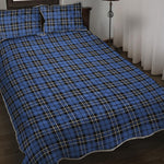 Black And Blue Tartan Pattern Print Quilt Bed Set