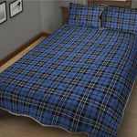 Black And Blue Tartan Pattern Print Quilt Bed Set