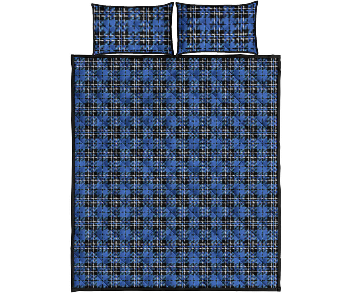 Black And Blue Tartan Pattern Print Quilt Bed Set
