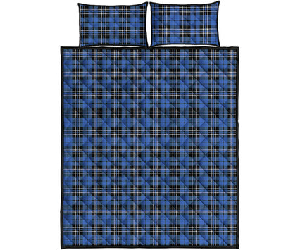 Black And Blue Tartan Pattern Print Quilt Bed Set