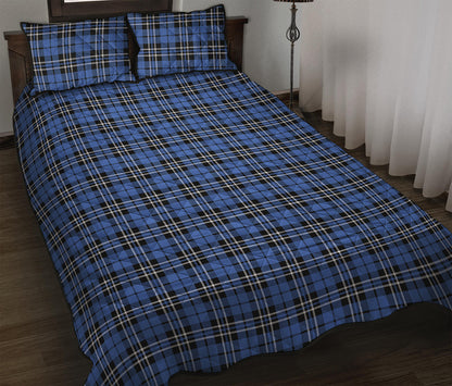 Black And Blue Tartan Pattern Print Quilt Bed Set