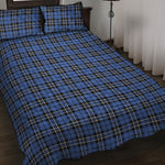 Black And Blue Tartan Pattern Print Quilt Bed Set