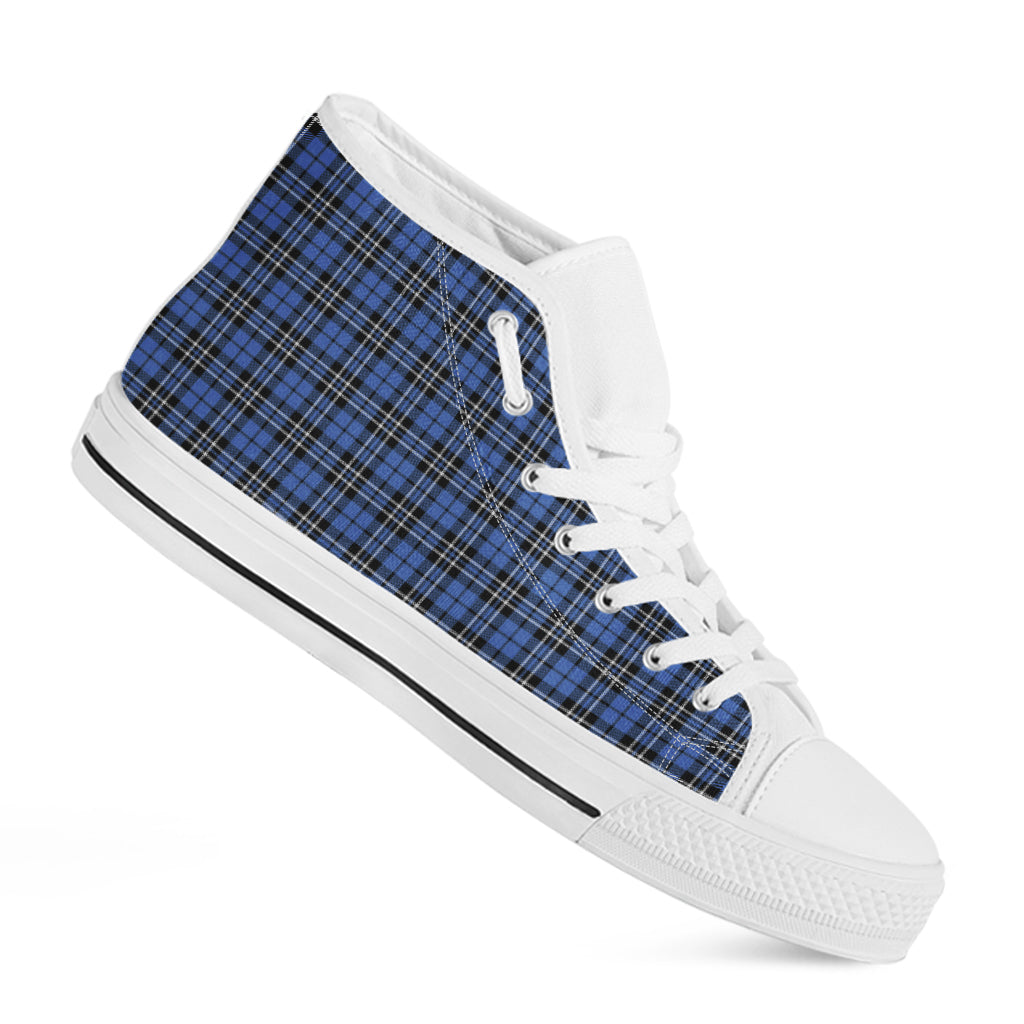 Black And Blue Tartan Pattern Print White High Top Shoes