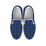 Black And Blue Tartan Pattern Print White Slip On Shoes