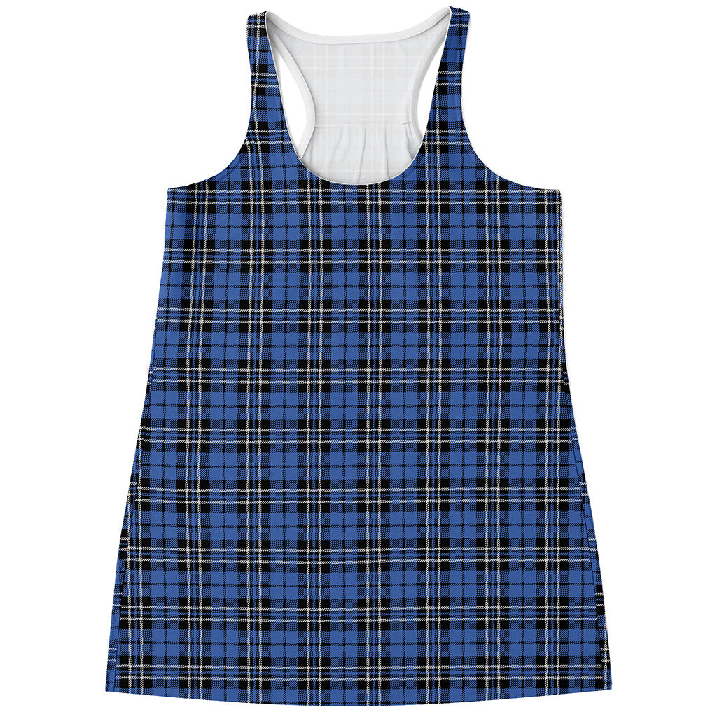 Black And Blue Tartan Pattern Print Women's Racerback Tank Top
