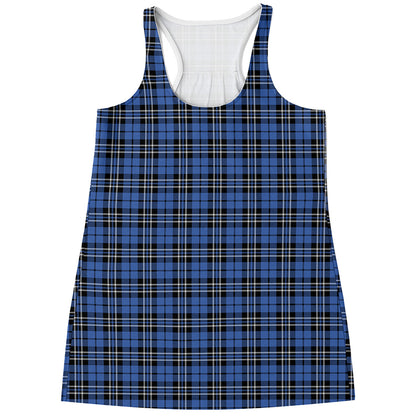 Black And Blue Tartan Pattern Print Women's Racerback Tank Top