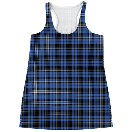 Black And Blue Tartan Pattern Print Women's Racerback Tank Top