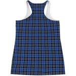 Black And Blue Tartan Pattern Print Women's Racerback Tank Top