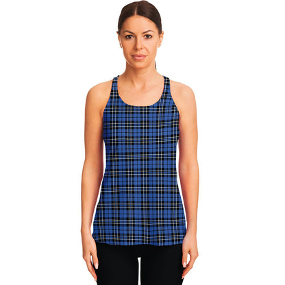 Black And Blue Tartan Pattern Print Women's Racerback Tank Top