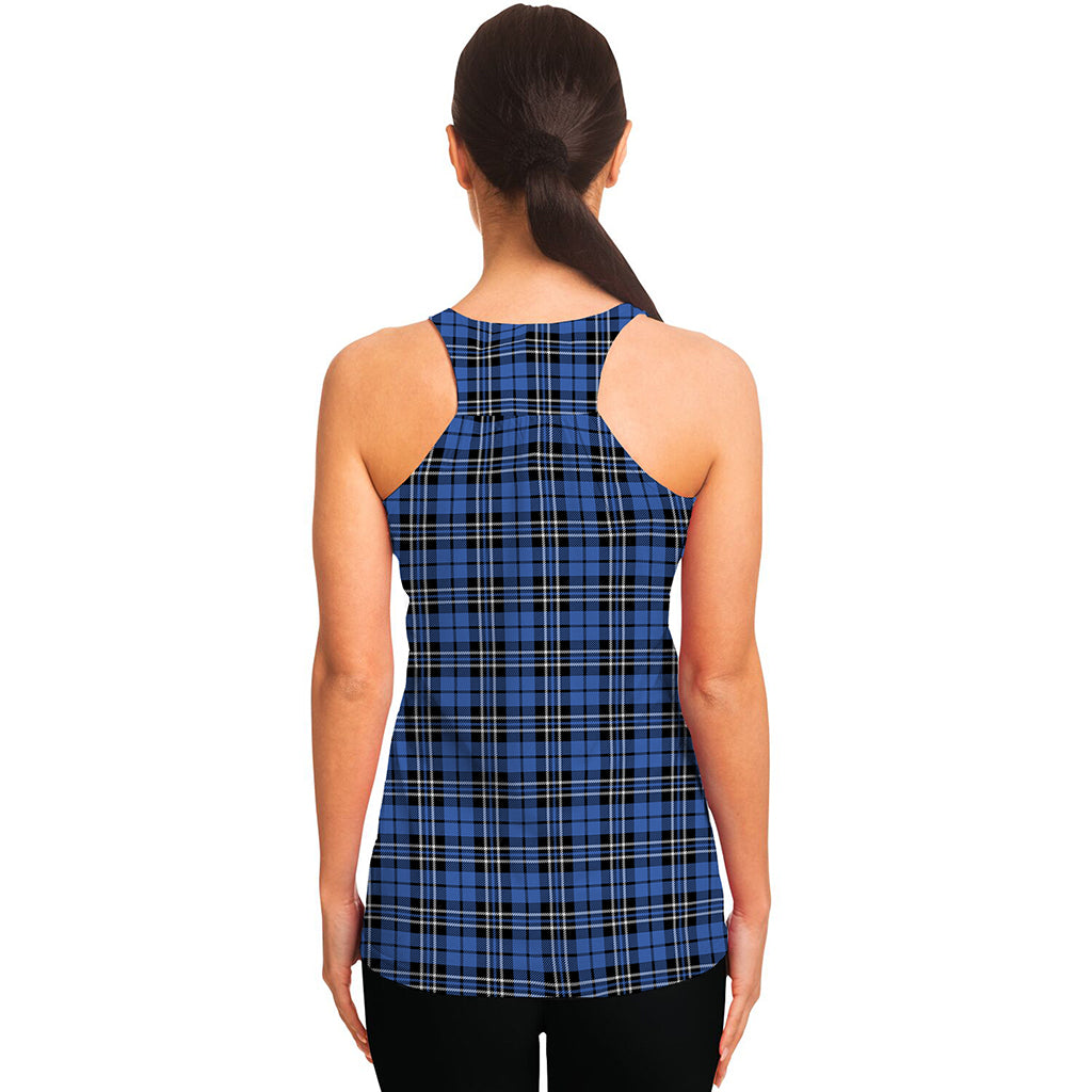 Black And Blue Tartan Pattern Print Women's Racerback Tank Top
