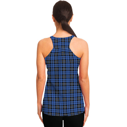Black And Blue Tartan Pattern Print Women's Racerback Tank Top