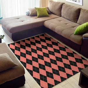 Black And Coral Argyle Pattern Print Area Rug