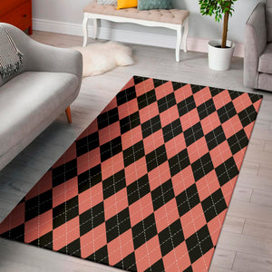 Black And Coral Argyle Pattern Print Area Rug