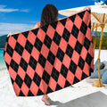 Black And Coral Argyle Pattern Print Beach Sarong Wrap