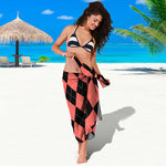 Black And Coral Argyle Pattern Print Beach Sarong Wrap