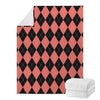 Black And Coral Argyle Pattern Print Blanket