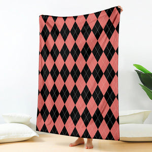 Black And Coral Argyle Pattern Print Blanket