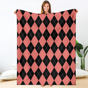 Black And Coral Argyle Pattern Print Blanket