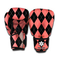 Black And Coral Argyle Pattern Print Boxing Gloves