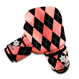 Black And Coral Argyle Pattern Print Boxing Gloves