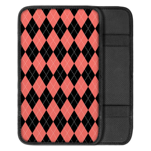 Black And Coral Argyle Pattern Print Car Center Console Cover