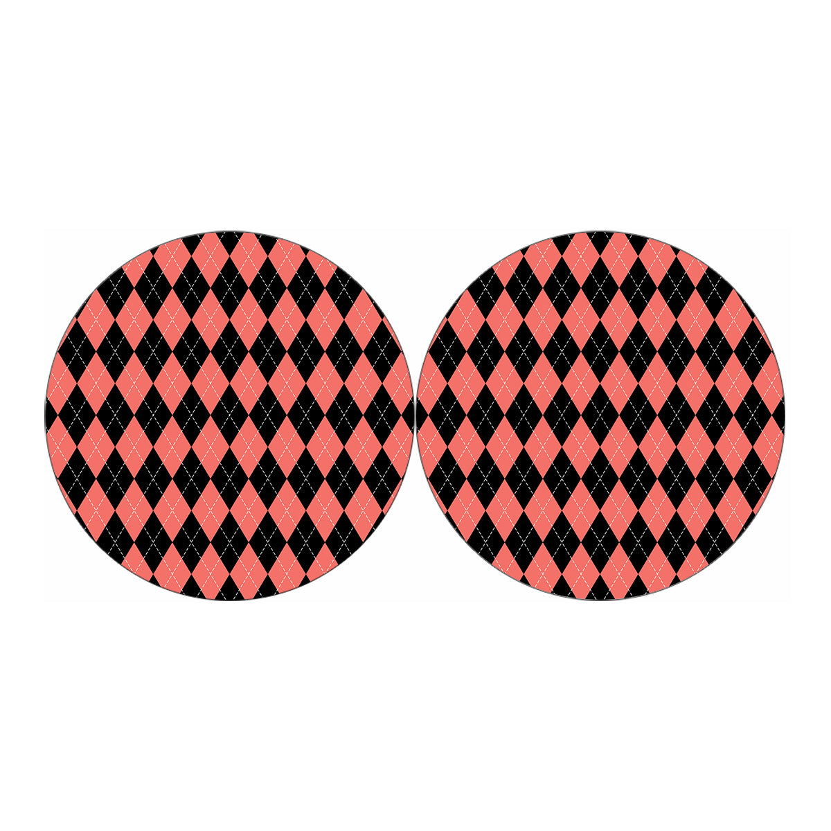 Black And Coral Argyle Pattern Print Car Coasters