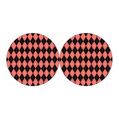 Black And Coral Argyle Pattern Print Car Coasters