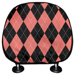 Black And Coral Argyle Pattern Print Car Headrest Covers