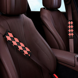 Black And Coral Argyle Pattern Print Car Seat Belt Covers