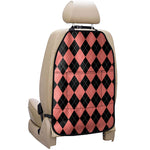 Black And Coral Argyle Pattern Print Car Seat Organizers