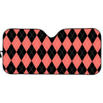 Black And Coral Argyle Pattern Print Car Sun Shade