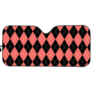 Black And Coral Argyle Pattern Print Car Sun Shade