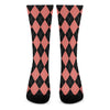 Black And Coral Argyle Pattern Print Crew Socks