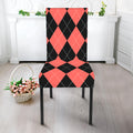 Black And Coral Argyle Pattern Print Dining Chair Slipcover