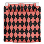 Black And Coral Argyle Pattern Print Duvet Cover Bedding Set
