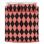 Black And Coral Argyle Pattern Print Duvet Cover Bedding Set