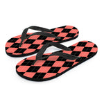 Black And Coral Argyle Pattern Print Flip Flops