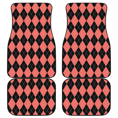 Black And Coral Argyle Pattern Print Front and Back Car Floor Mats