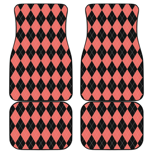 Black And Coral Argyle Pattern Print Front and Back Car Floor Mats