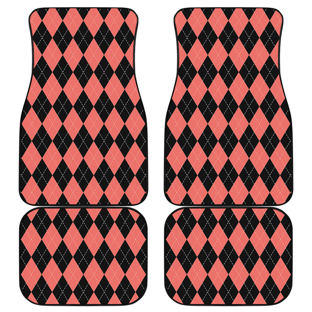 Black And Coral Argyle Pattern Print Front and Back Car Floor Mats