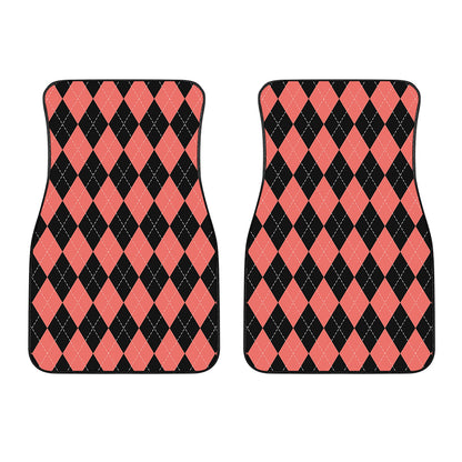 Black And Coral Argyle Pattern Print Front Car Floor Mats