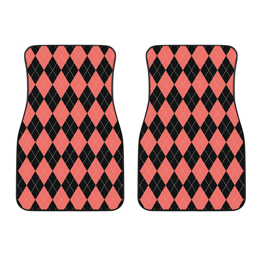 Black And Coral Argyle Pattern Print Front Car Floor Mats