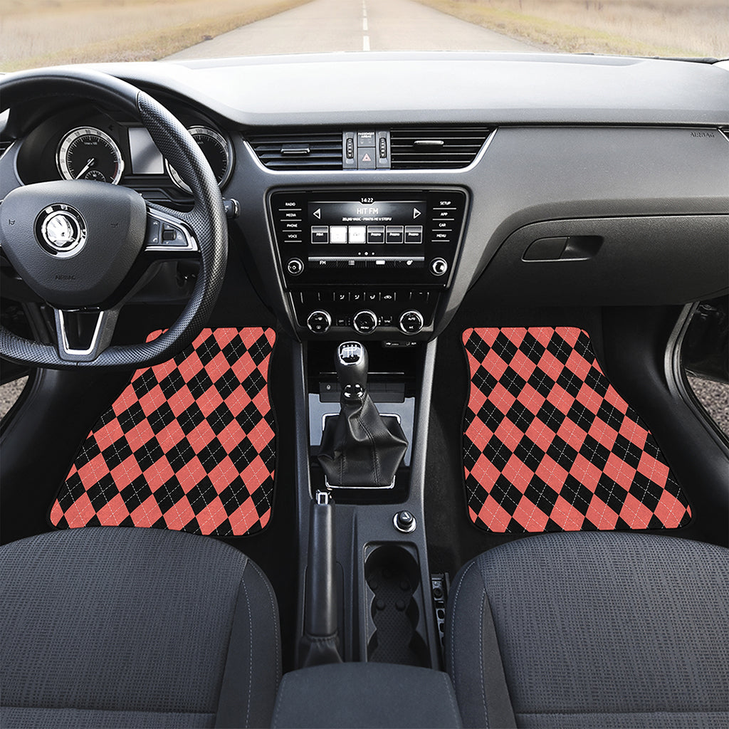 Black And Coral Argyle Pattern Print Front Car Floor Mats