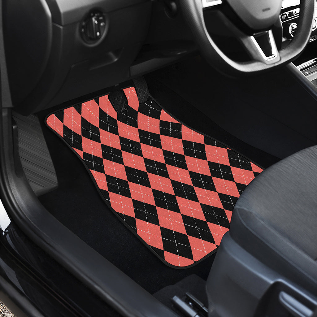 Black And Coral Argyle Pattern Print Front Car Floor Mats