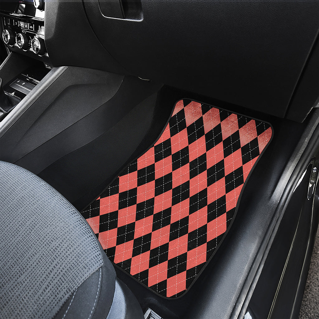 Black And Coral Argyle Pattern Print Front Car Floor Mats