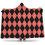 Black And Coral Argyle Pattern Print Hooded Blanket