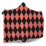 Black And Coral Argyle Pattern Print Hooded Blanket