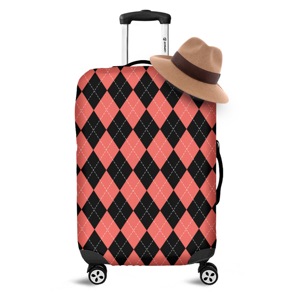 Black And Coral Argyle Pattern Print Luggage Cover